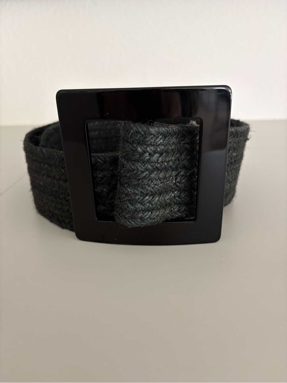 Zara Black Woven Belt with Square Gloss Buckle